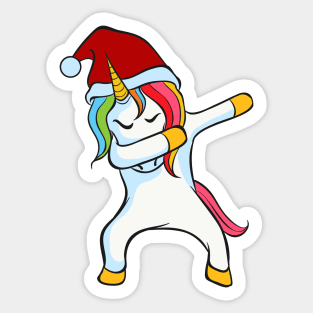 Dabbing Unicorn with Christmas Santa Hat Sticker